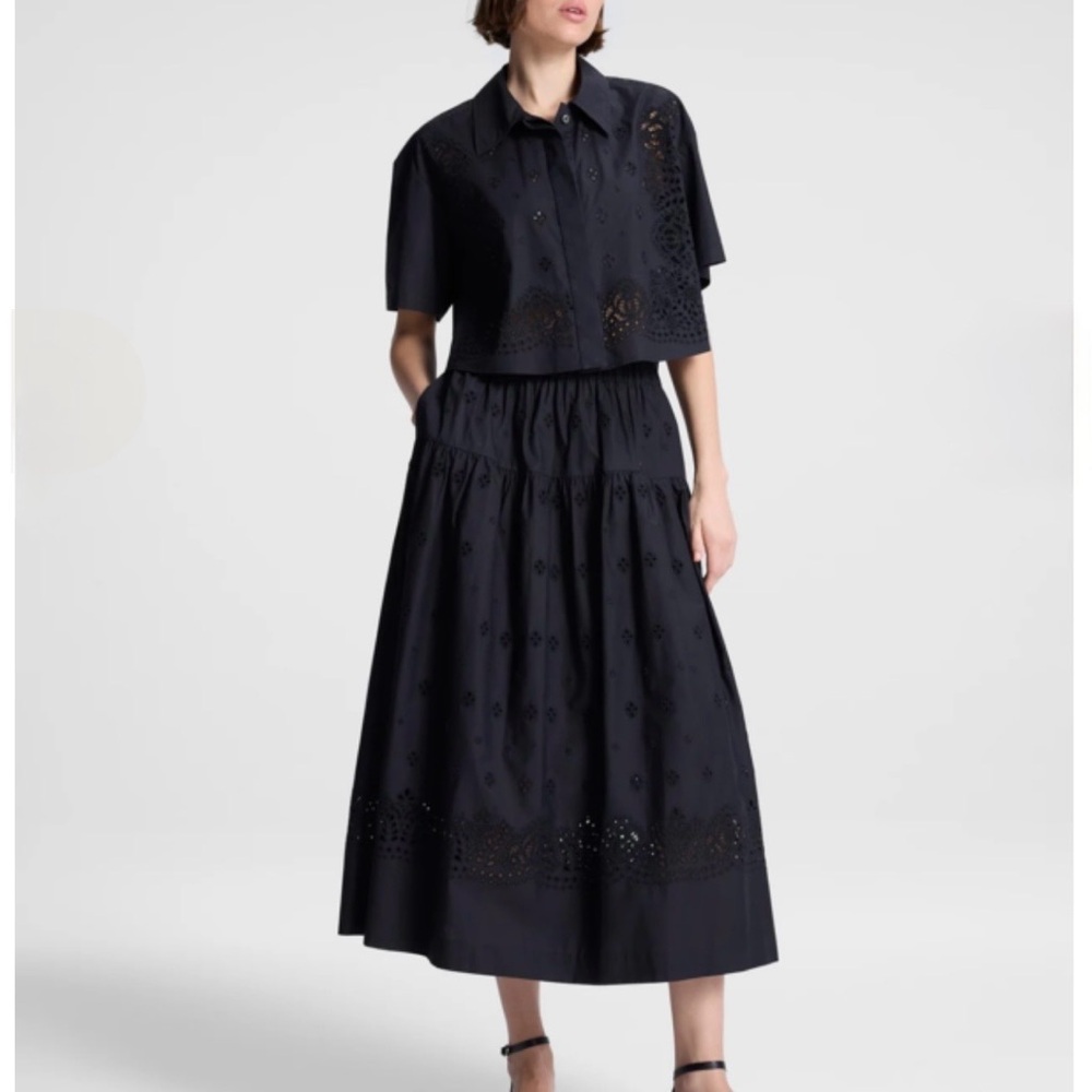 A.L.C Jade Black Cotton Eyelet Embroidered Short Sleeves Blouse Top size L - Picture 14 of 14